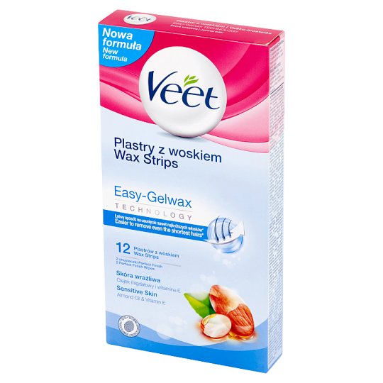 Veet Easy-Gelwax Technology Plastry z woskiem skóra wrażliwa 12 sztuk i 2 chusteczki