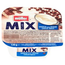 Müller Mix Jogurt o smaku waniliowym z kulkami zbożowymi w czekoladzie mlecznej i białej 130 g