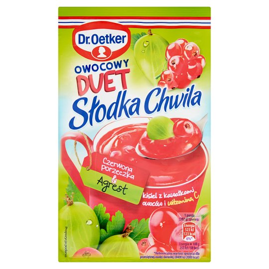 Dr. Oetker Słodka Chwila Owocowy Duet Czerwona porzeczka & Agrest Kisiel z kawałkami owoców 32 g