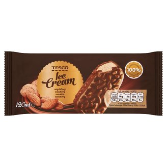 Tesco Lody o smaku waniliowym oblane mleczną czekoladą z kawałkami prażonych migdałów 120 ml