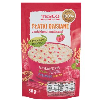 Tesco Płatki owsiane z mlekiem i malinami 50 g