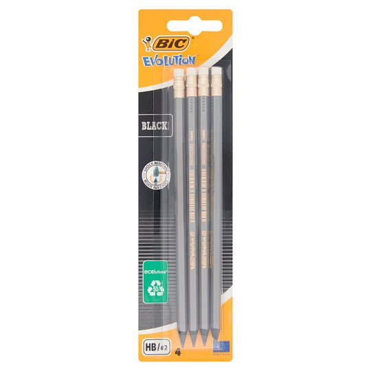BiC Evolution Black Ołówek bezdrzewny z żywicy syntetycznej z gumką HB 4 sztuki