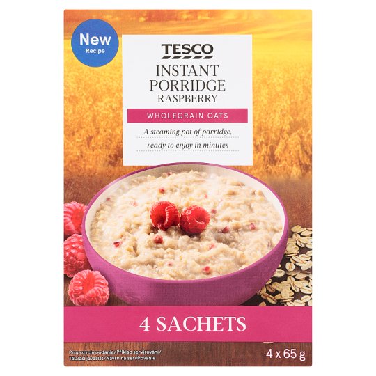 Tesco Raspberry Owsianka typu instant z malinami liofilizowanymi 260 g (4 x 65 g)