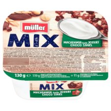 Müller Mix Jogurt o smaku orzechów makadamia z gwiazdkami zbożowymi w czekoladzie 130 g