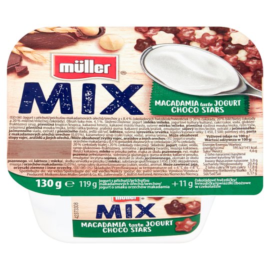 Müller Mix Jogurt o smaku orzechów makadamia z gwiazdkami zbożowymi w czekoladzie 130 g
