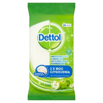 Dettol Wielofunkcyjne chusteczki do czyszczenia powierzchni o zapachu zielonego jabłuszka 32 sztuki