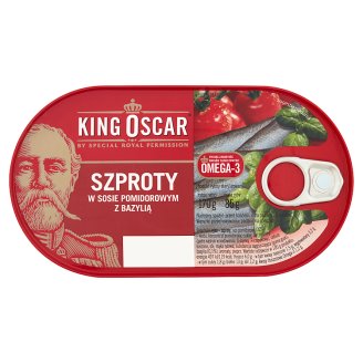 King Oscar Szproty w sosie pomidorowym z bazylią 170 g