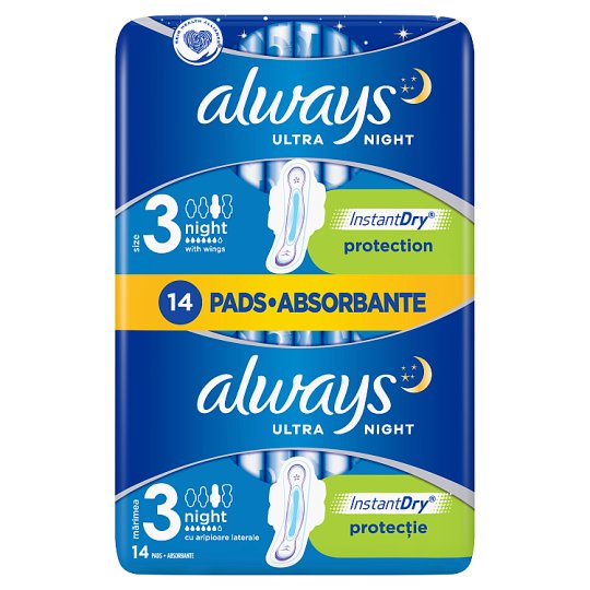 Always Ultra Night (rozmiar 3) Podpaski ze skrzydełkami, 14 sztuk