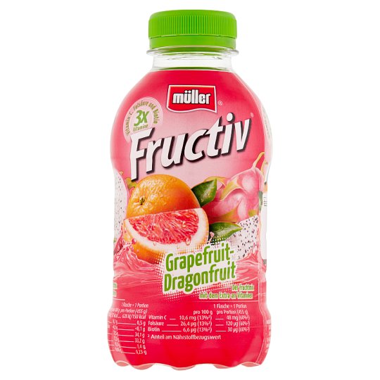 Müller Fructiv Napój na bazie serwatki z sokami owocowymi grejpfrut-pitaja 440 ml