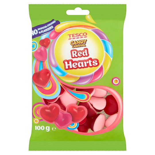 Tesco Candy Carnival Red Hearts Żelki o smaku owocowym 100 g