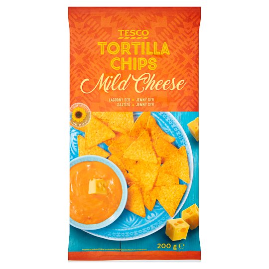 Tesco Tortilla Chipsy kukurydziane łagodny ser 200 g