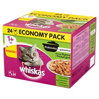 Whiskas Potrawka w galaretce smaki rybne i tradycyjne Karma pełnoporcjowa 1+ lat 2040 g (24 x 85 g)
