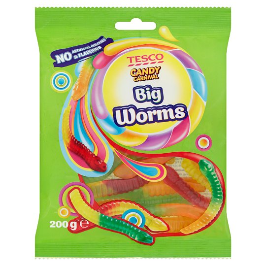 Tesco Candy Carnival Big Worms Żelki o smaku owocowym 200 g