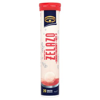 Krüger Żelazo + kwas foliowy + wit. C. Tabletki musujące o smaku czarnej porzeczki 90 g (20 sztuk)
