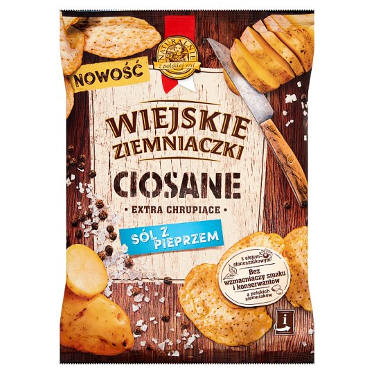 Wiejskie Ziemniaczki Ciosane Chipsy ziemniaczane o smaku soli z pieprzem 110 g