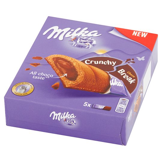 Milka Crunchy Break Ciastka kakaowe z nadzieniem orzechowym i czekoladą mleczną 130 g (5 x 26 g)