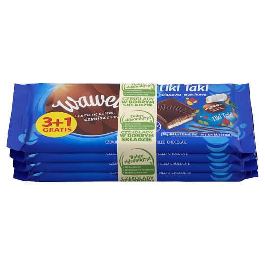 Wawel Tiki Taki kokosowo-orzechowe Czekolada nadziewana 400 g (4 x 100 g)