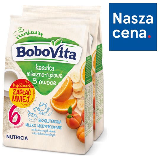 BoboVita Kaszka mleczno-ryżowa 3 owoce po 6 miesiącu 2 x 230 g
