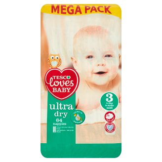 Tesco Loves Baby Ultra Dry Pieluszki jednorazowe 3 midi 4-9 kg 64 sztuki