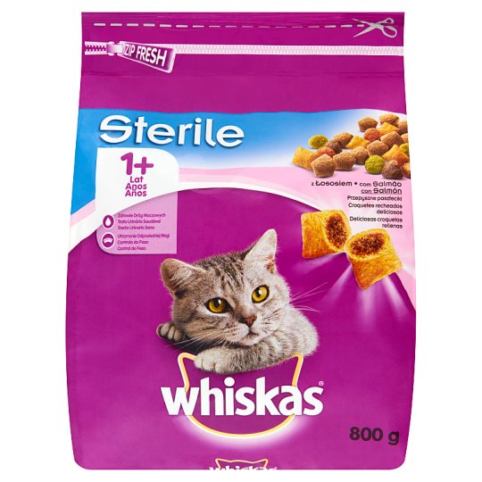 Whiskas Sterile z łososiem Przepyszne paszteciki Karma pełnoporcjowa 1+ lat 800 g