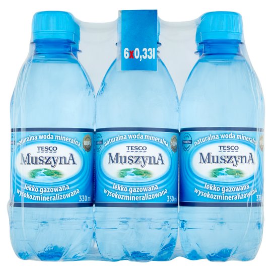 Tesco Muszyna Naturalna woda mineralna wysokozmineralizowana lekko gazowana 6 x 330 ml