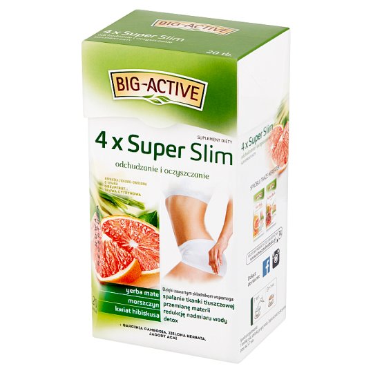 Big-Active 4 x Super Slim Herbatka ziołowo-owocowa Suplement diety (40 g (20 x 2 g)