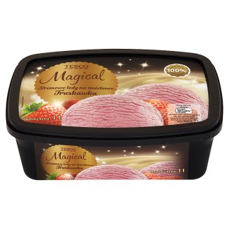 Tesco Magical Truskawka Kremowe lody na śmietance 1 l