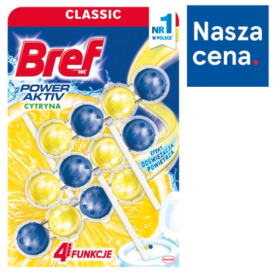 Bref WC Power Aktiv Zawieszka myjąco-zapachowa do muszli WC soczysta cytryna 3 x 50 g