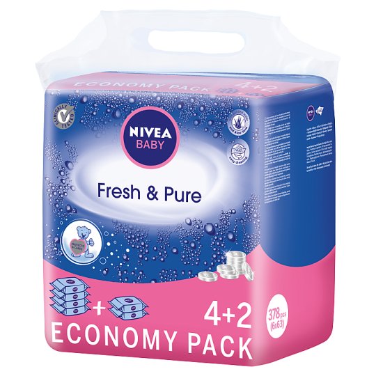 NIVEA Baby Fresh & Pure Chusteczki 378 sztuk (6 x 63 sztuki)