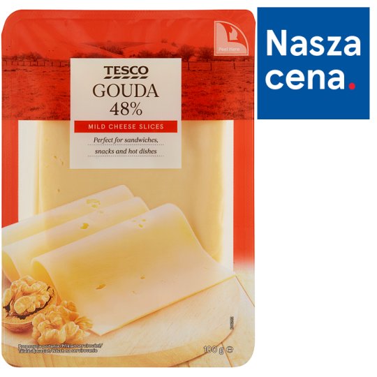 Tesco Ser Gouda 48% w plastrach 100 g