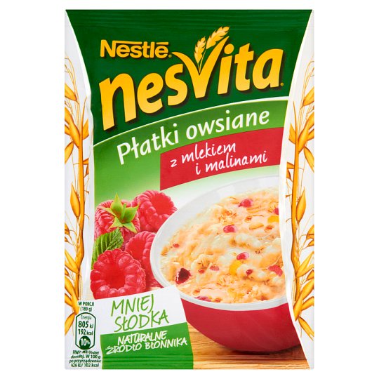 Nesvita Płatki owsiane z mlekiem i malinami 49 g Tesco Ezakupy