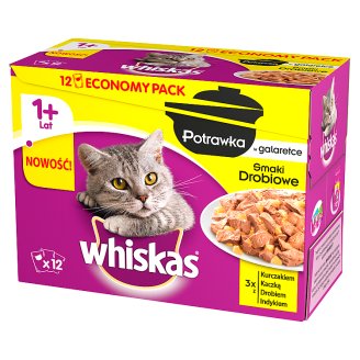 Whiskas Potrawka w galaretce smaki drobiowe Karma pełnoporcjowa 1+ lat 1020 g (12 saszetek)