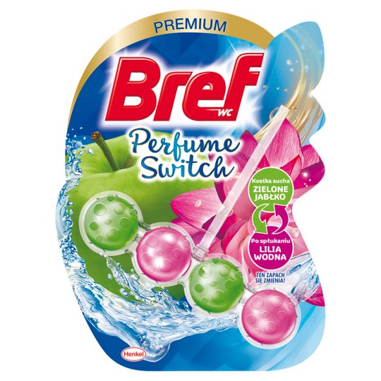 Bref WC Perfume Switch Zawieszka myjąco-zapachowa do muszli WC zielone jabłko-lilia wodna 50 g