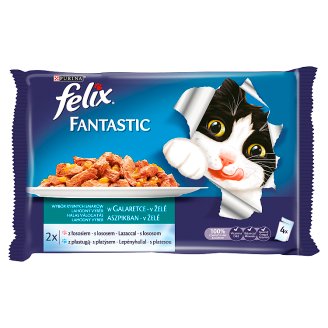 Felix Fantastic Uczta oceanu w galaretce Pełnoporcjowa karma dla dorosłych kotów 4 x 100 g