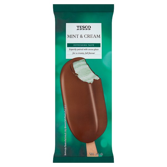 Tesco Lody o smaku śmietankowo-miętowym w polewie kakaowej z czekoladą 120 ml