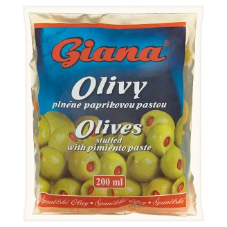 Giana Hiszpańskie oliwki zielone wypełnione pastą paprykową w słonej zalewie 195 g
