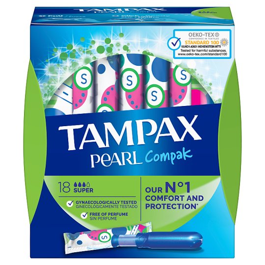 Tampax Compak Pearl Super Tampony z aplikatorem, 18 sztuk