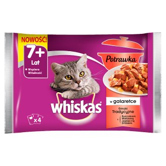 Whiskas Karma pełnoporcjowa 7+ lat potrawka w galaretce smaki tradycyjne 340 g (4 x 85 g)