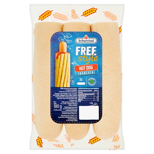 Schulstad Free Style Bułki pszenne do hot dogów w stylu francuskim 180 g (3 x 60 g)
