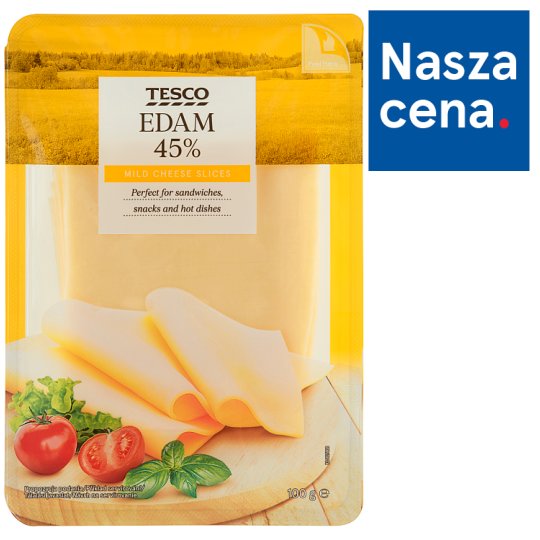 Tesco Ser Edam 45% w plastrach 100 g
