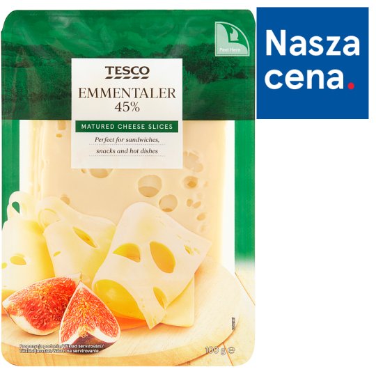 Tesco Ser Ementaler 45% w plastrach 100 g