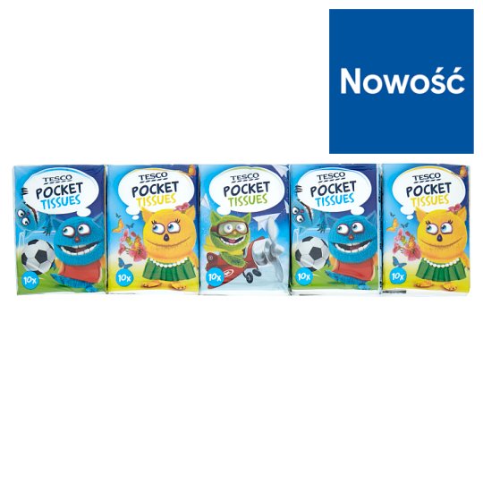 Tesco Kids Mini Chusteczki higieniczne 3-warstwowe 10 x 10 sztuk