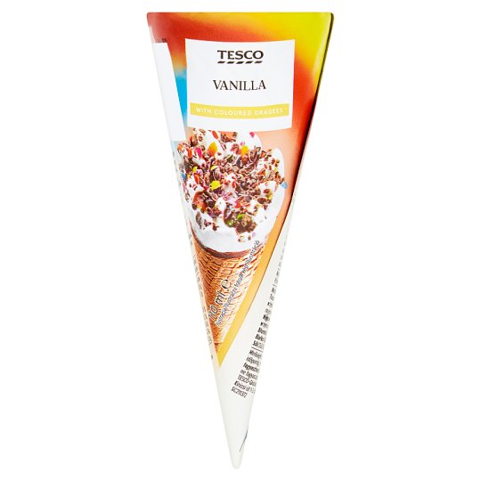Tesco Lody waniliowe z sosem karmelowym z kawałkami kolorowych czekoladowych draży 110 ml