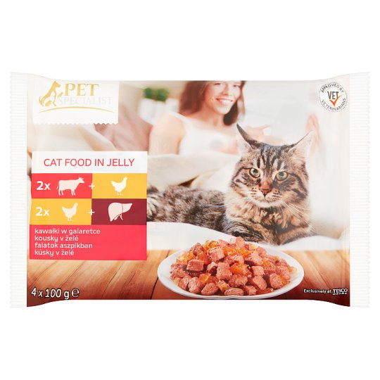 Tesco Pet Specialist Karma dla dorosłych kotów kawałki w galaretce 4 x 100 g