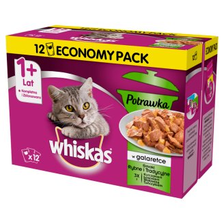 Whiskas Potrawka w galaretce smaki rybne i tradycyjne Karma pełnoporcjowa 1020 g (12 x 85 g)