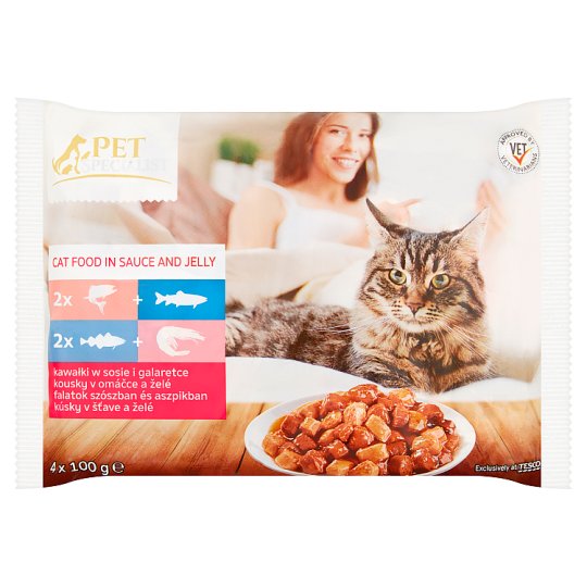 Tesco Pet Specialist Karma dla dorosłych kotów kawałki w sosie i kawałki w galaretce 4 x 100 g