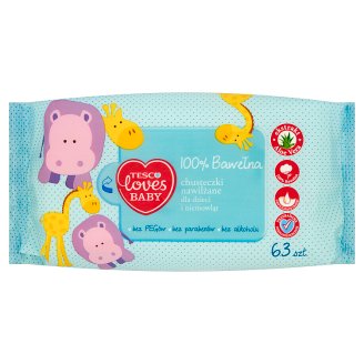 Tesco Loves Baby Chusteczki nawilżane dla dzieci i niemowląt 63 sztuki