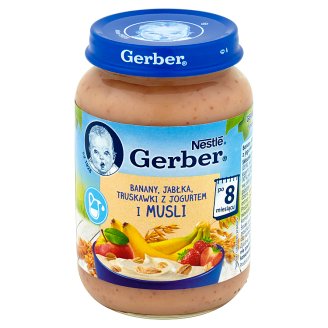 Gerber Banany jabłka truskawki z jogurtem i musli po 8 miesiącu 190 g