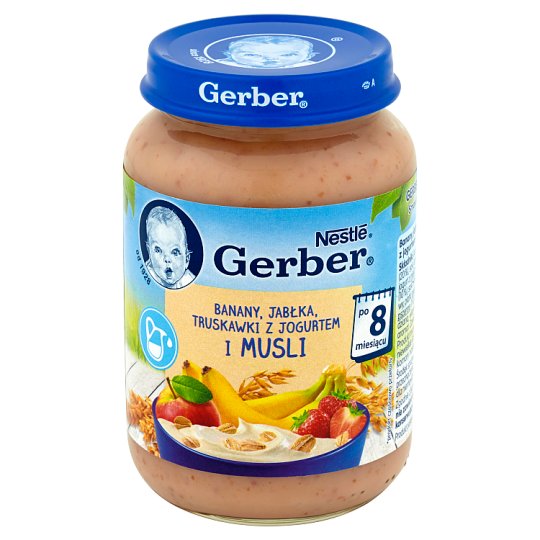Gerber Banany jabłka truskawki z jogurtem i musli po 8 miesiącu 190 g