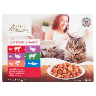 Tesco Pet Specialist Karma dla dorosłych kotów kawałki w sosie 12 x 100 g